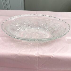 VTG INDIANA GLASS CLEAR SANDWICH PATTERN OVAL GLASS SERVING DISH